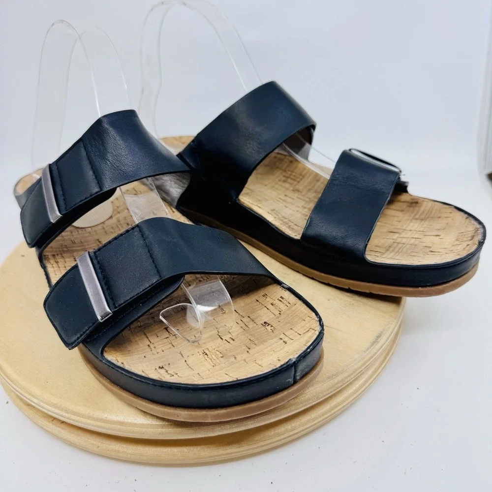Baretraps Cherilyn Women’s 11 Black Slide Sandals Shoes Flat Comfort Casual Cork